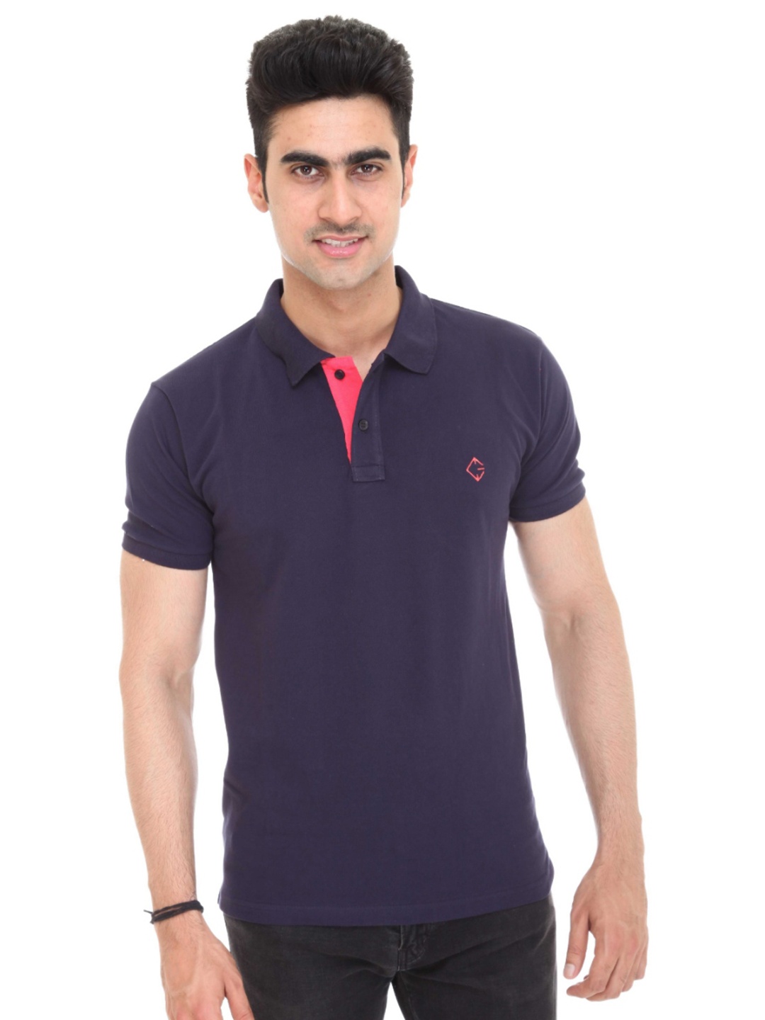 

Colors and Blends Polo Collar Round Neck Short-Sleeve Cotton T-Shirt, Navy blue