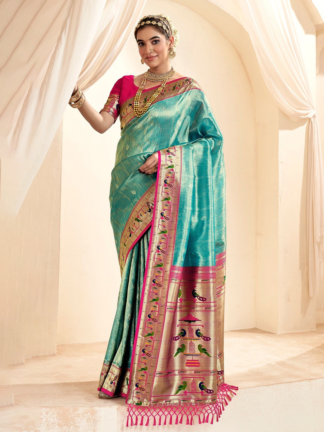 

MySilkLove Woven Design Zari Paithani Saree, Green