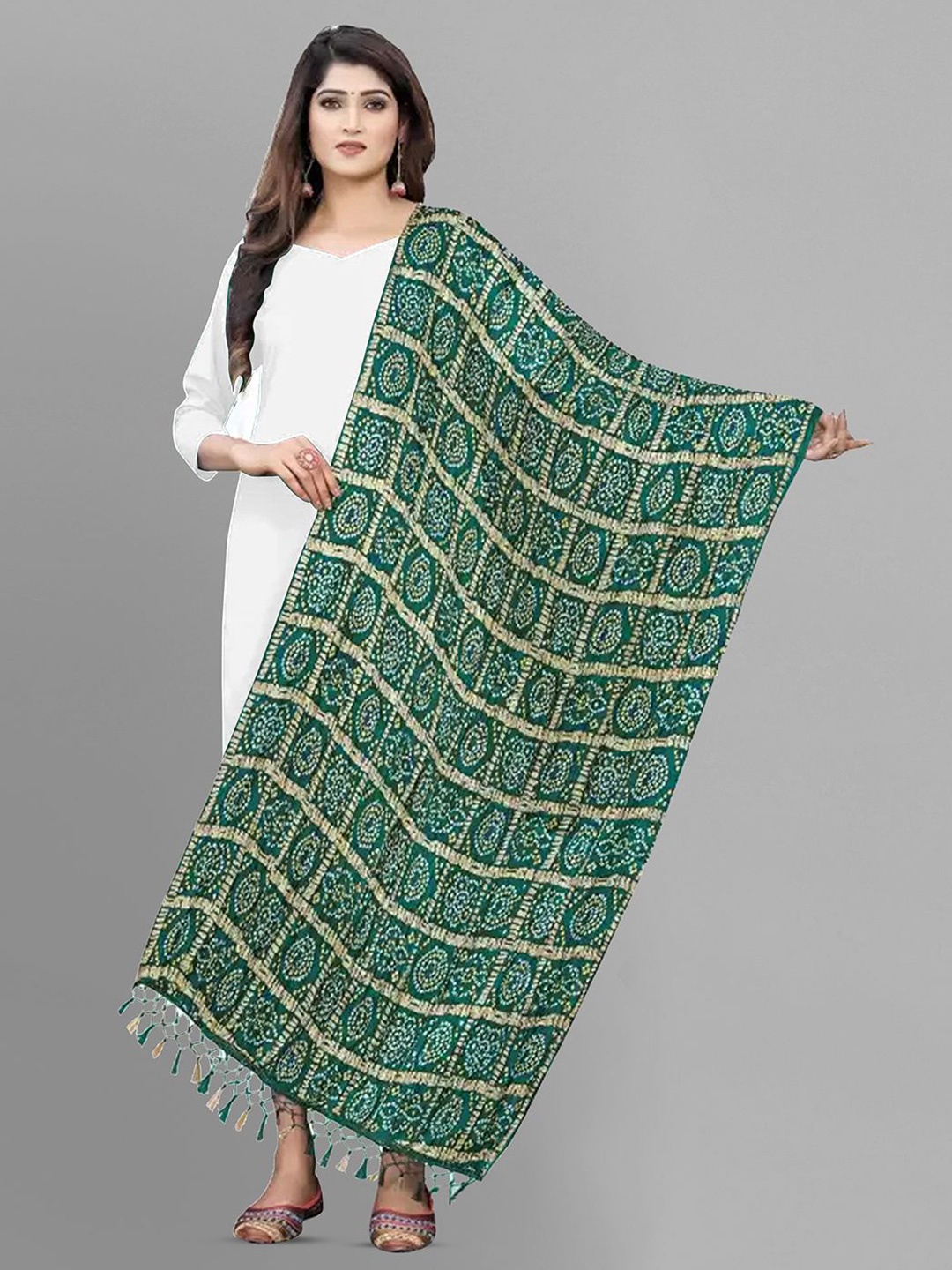 

Trendmalls Bandhani Printed Cotton Chinon Silk Dupatta, Green