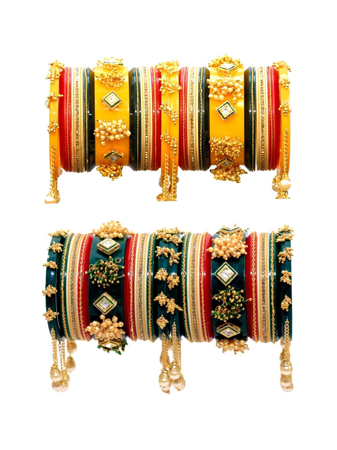 

Zindura Pack Of 4 Gold-Plated Pearls Studded & Beaded Bangles