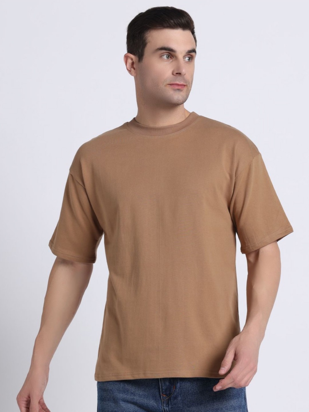 

Clevion Men Solid Round Neck Cotton Relaxed Fit T-shirt, Brown