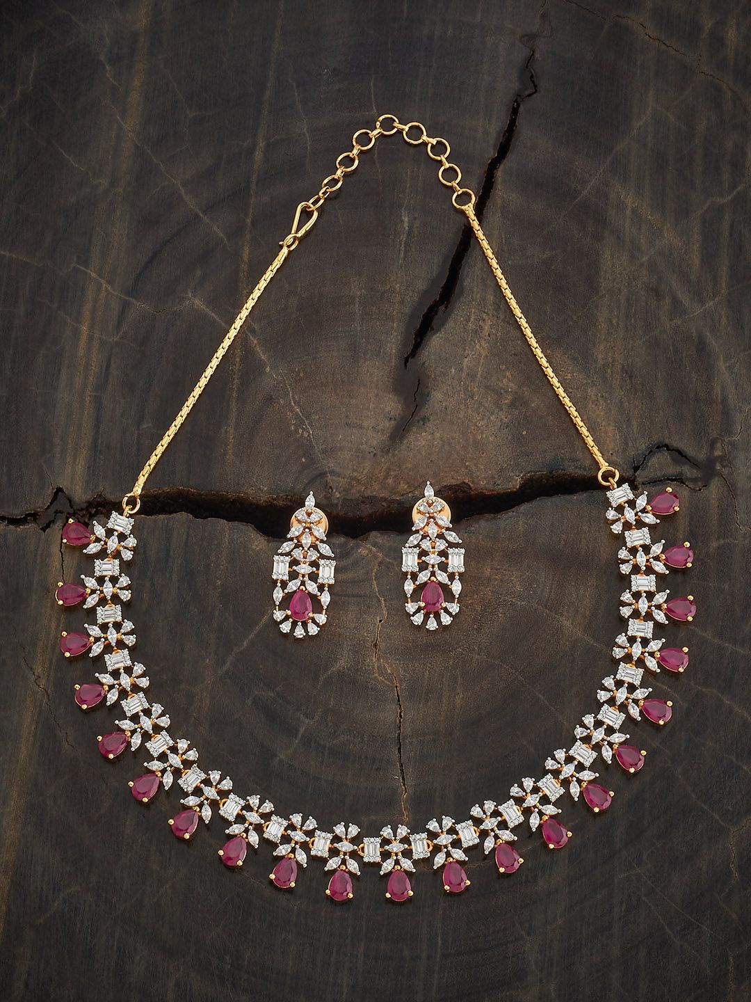 

Kushal's Fashion Jewellery Ruby Gold-Plated Zircon Studded Party Jewellery Set
