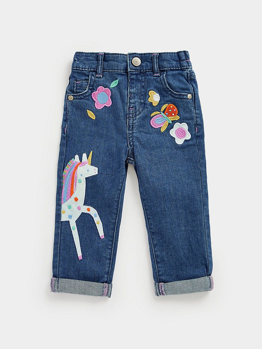 

mothercare Girls Cotton Mid-Rise Jeans, Blue