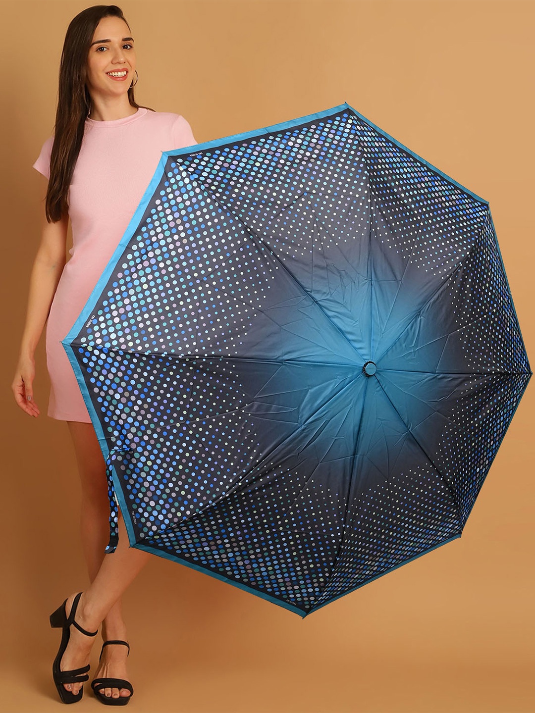 

LOOM LEGACY Semi-Automatic 3 Fold Geometric Printed Umbrella, Turquoise blue