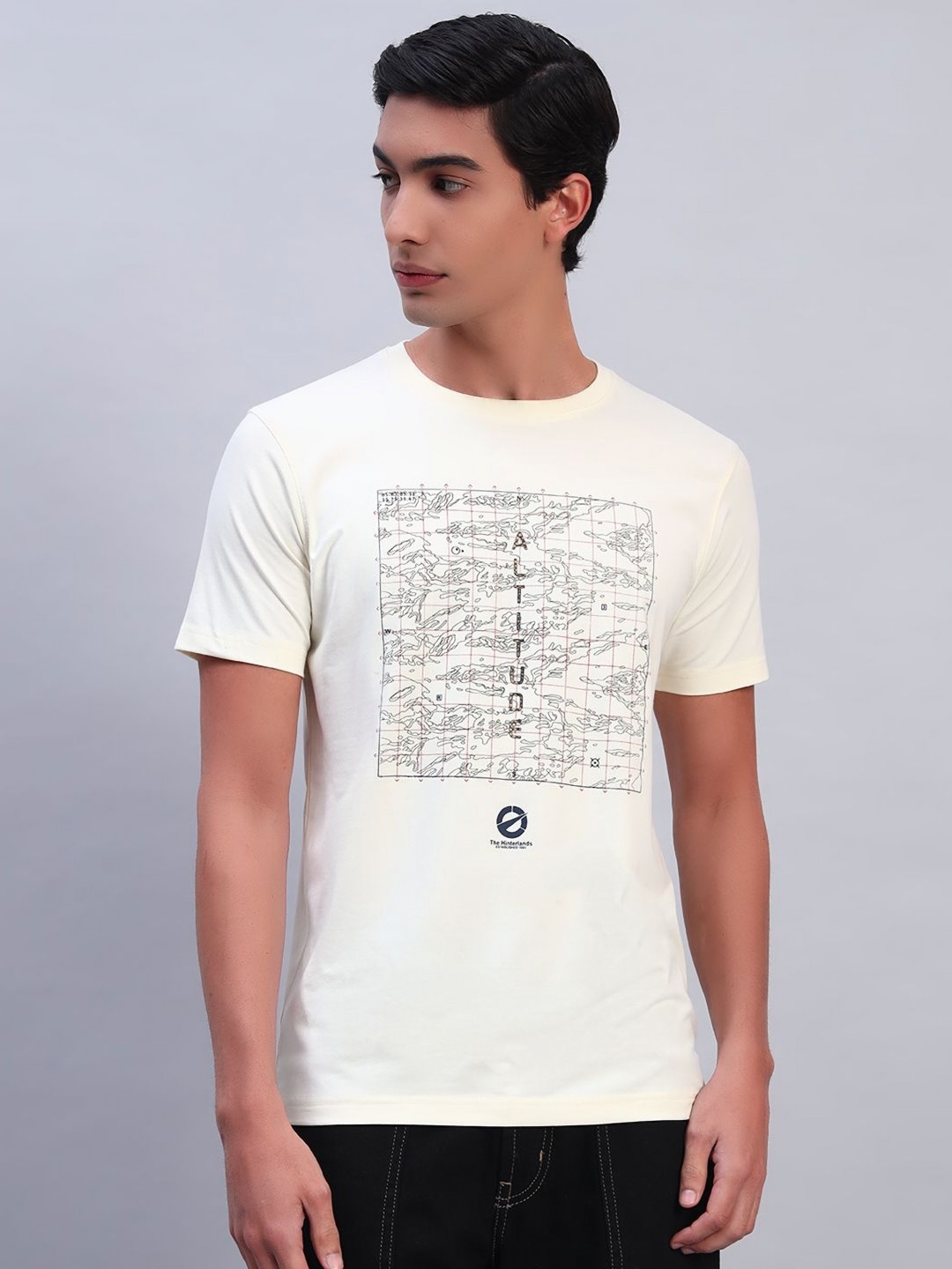 

TMO Men Graphic Printed Cotton Casual T-shirt, Cream