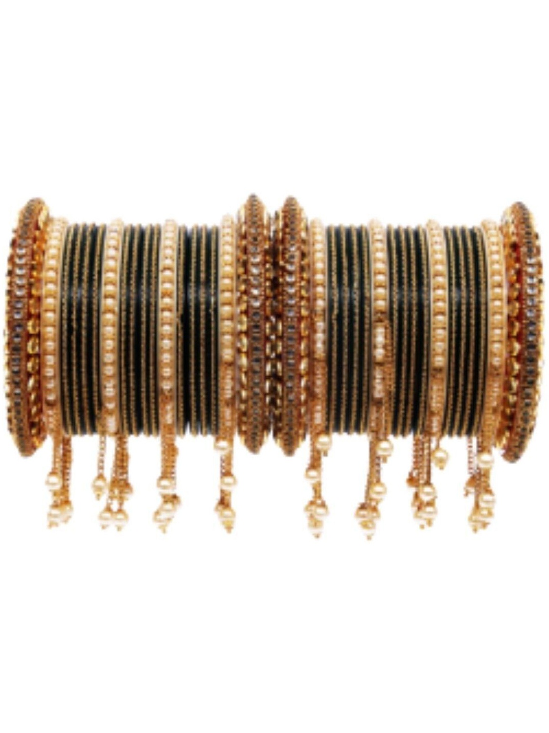 

Zindura Pack Of 2 Gold-Plated Pearls Studded & Beaded Chuda Bangles