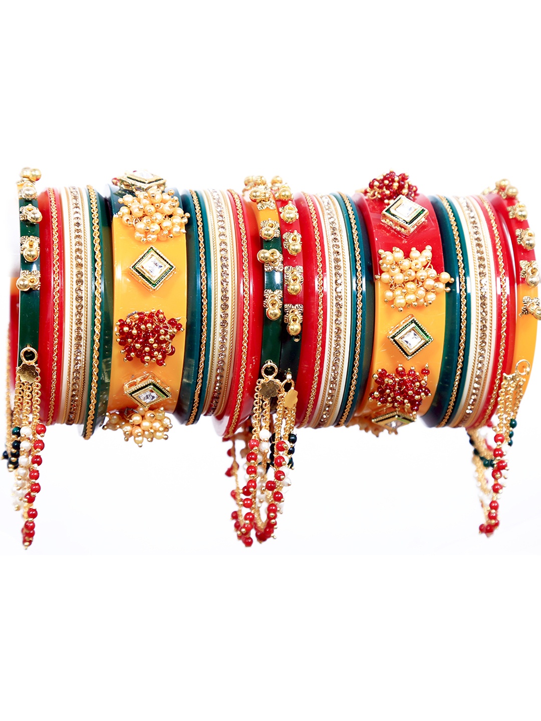 

Zindura Set Of 2 Gold-Plated Stone-Studded & Beaded Pearl Bangles