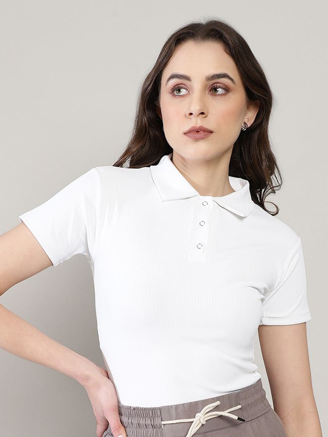 

Sugathari Sheen Shirt Collar Top, White