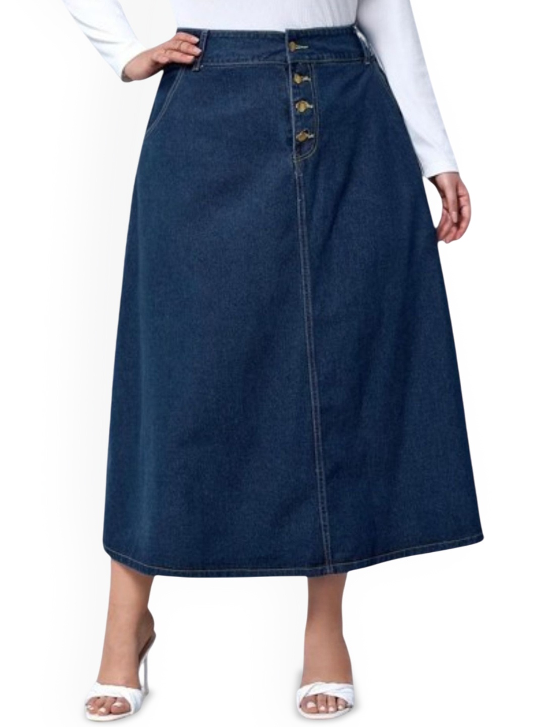 

Tripursundari Women Plus Size A-Line Midi Skirt, Navy blue