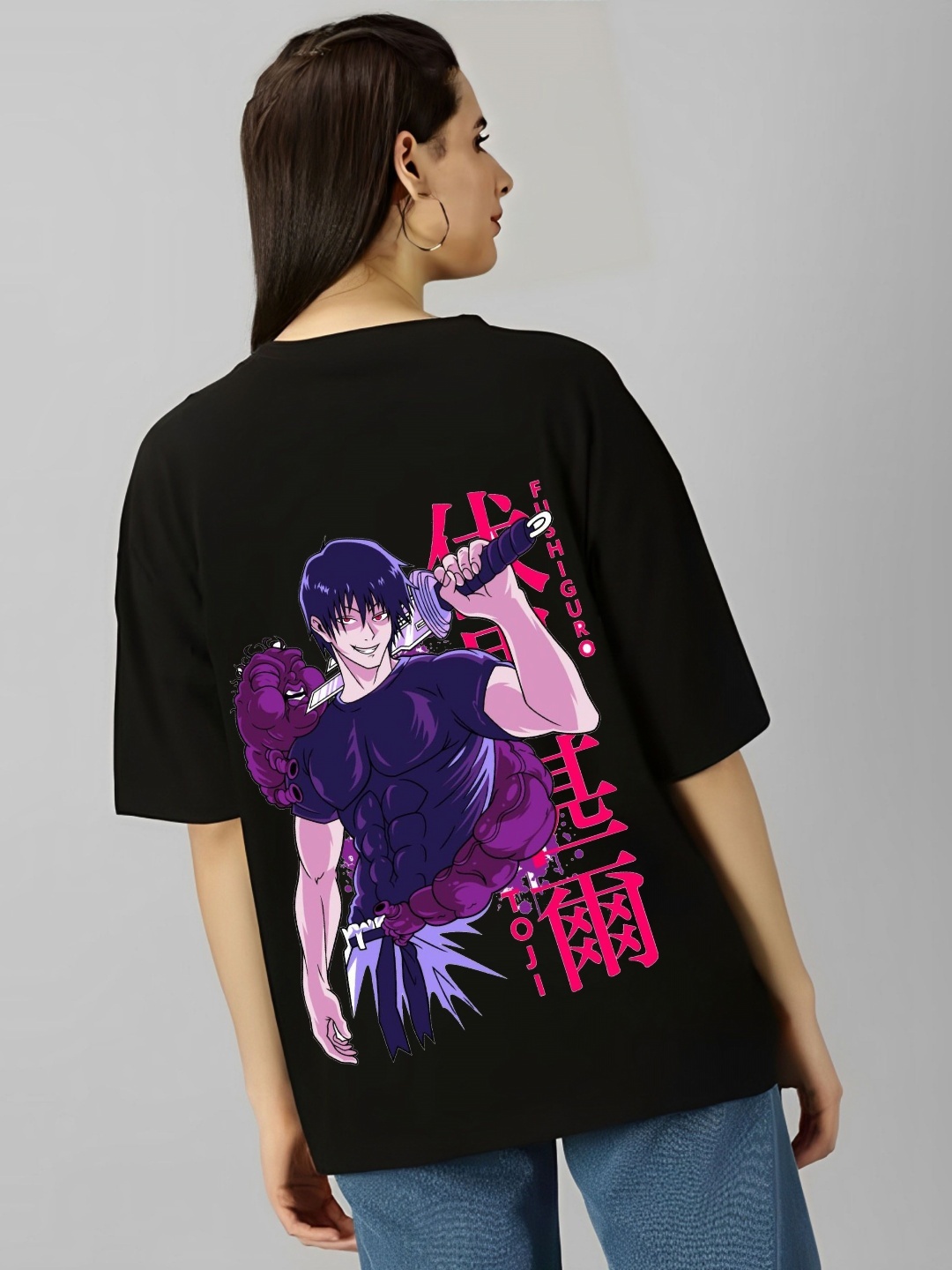 

kintu parantu Toji Fushiguro Graphic Printed Regular Fit T-shirt, Black