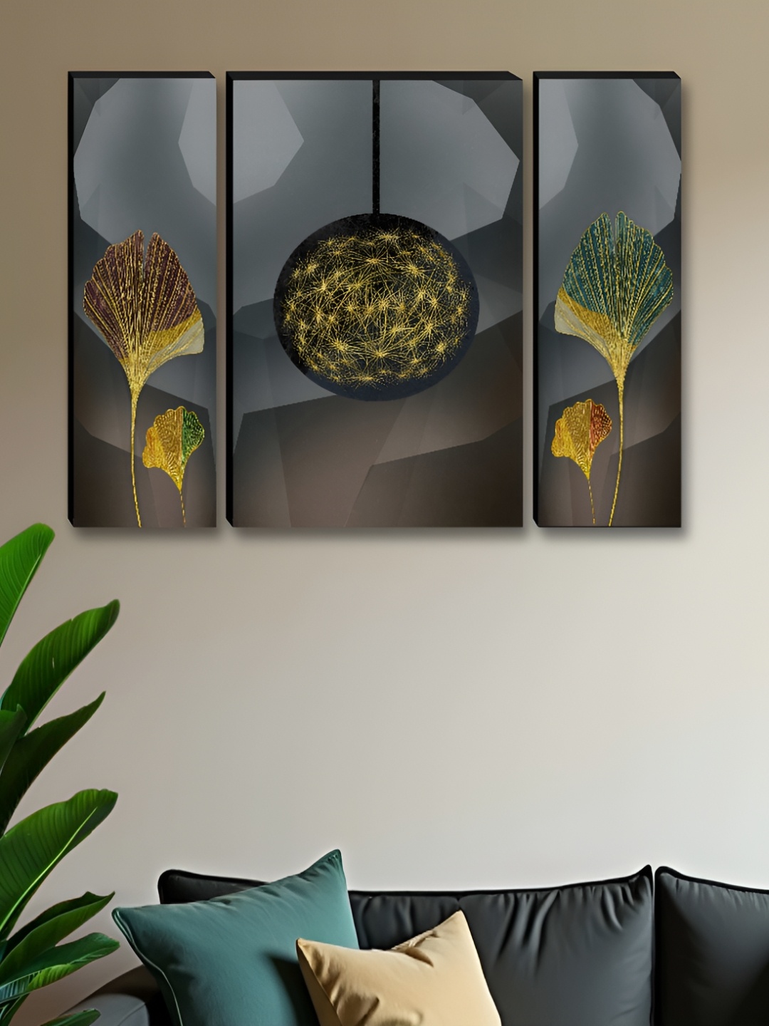 

Myntra Elegant Homes Grey & Gold-Toned 3 Piece Synthetic Wood Other Wall Paintings