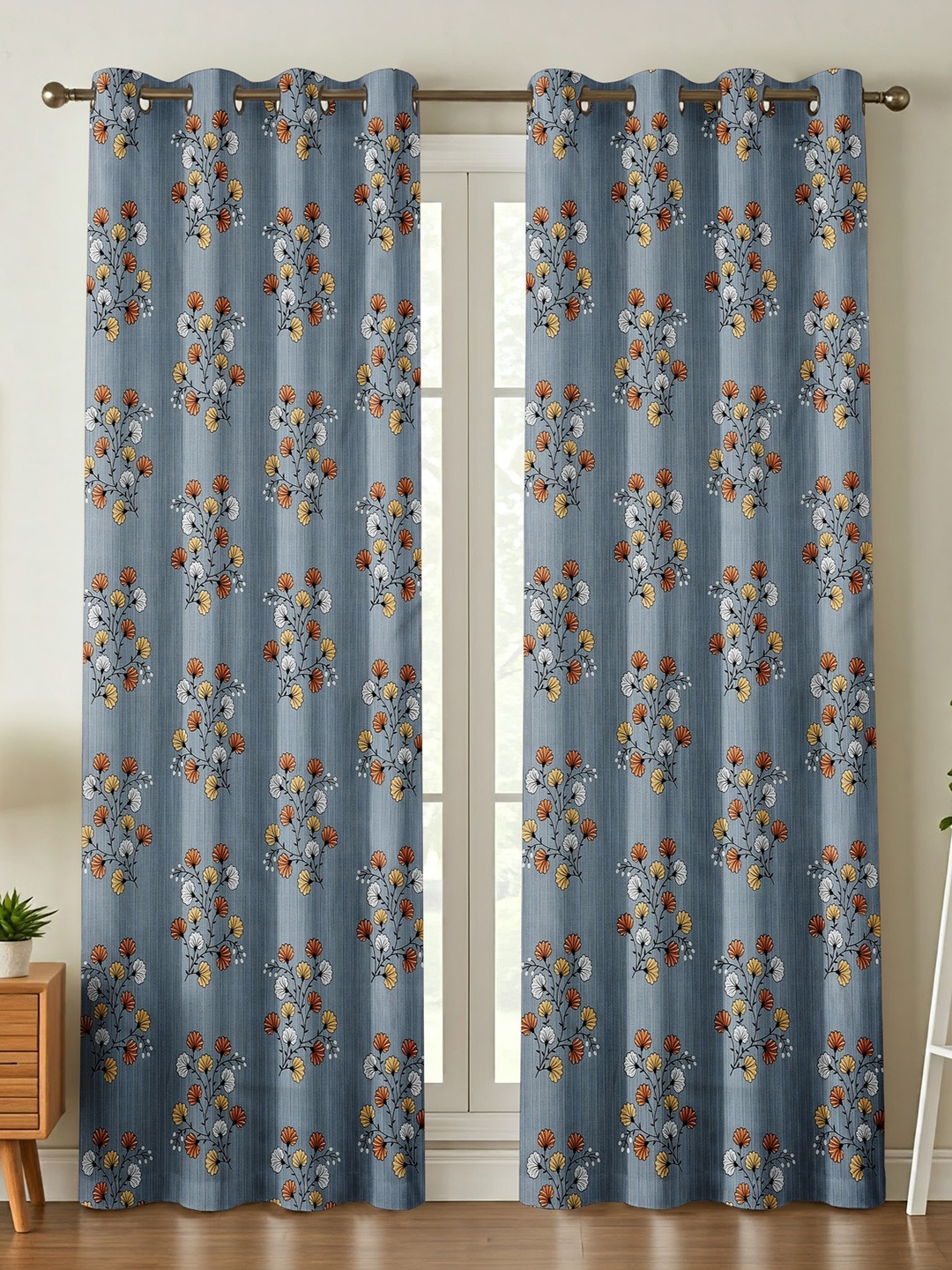 

Galaxy Home Decor Grey 2 pieces Floral Printed Long Door Curtains
