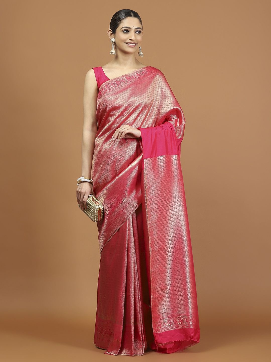 

Meena Bazaar Woven Design Zari Saree, Pink