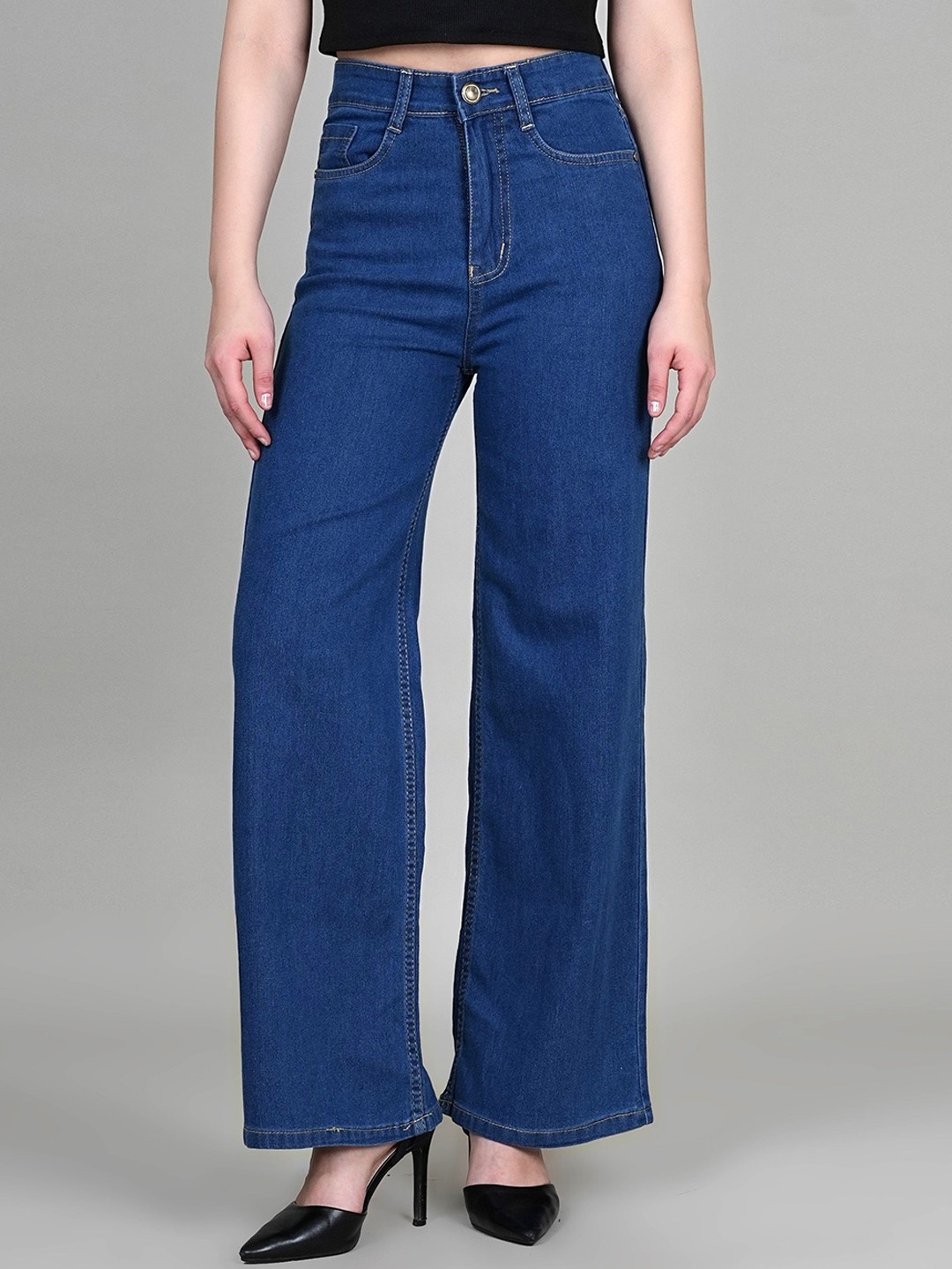 

ADBUCKS Women High-Rise Clean Look Stretchable Bootcut Jeans, Blue