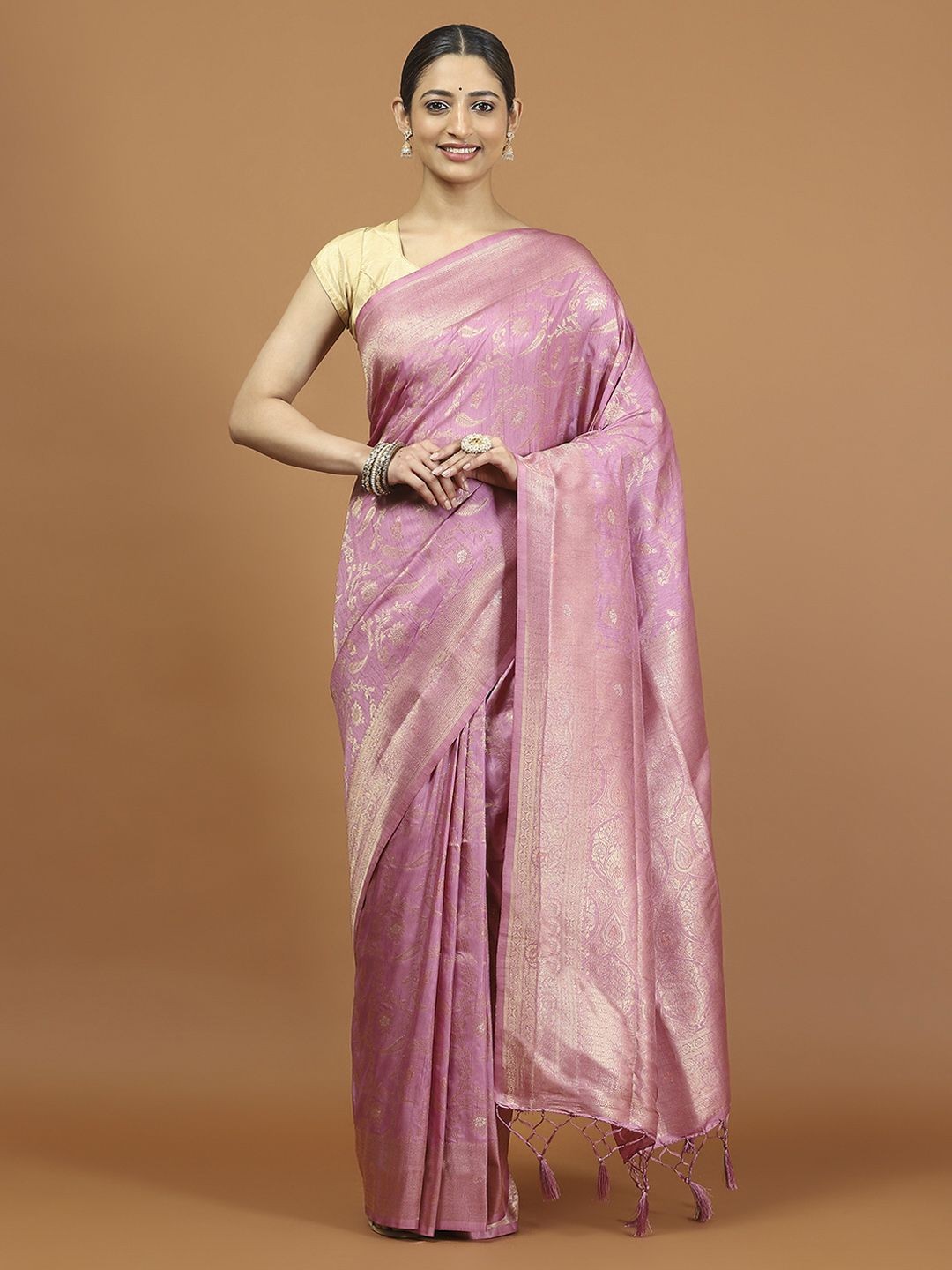 

Meena Bazaar Woven Design Zari Saree, Pink