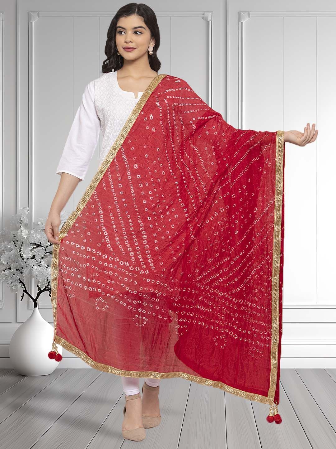 

Moda Rapido Dyed Bandhani Dupatta with Gotta Patti, Red