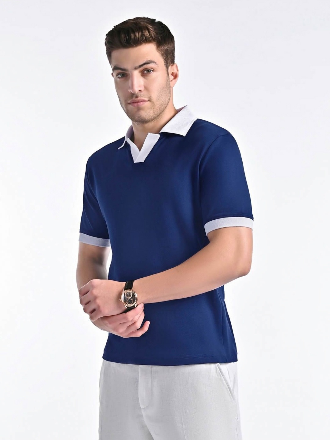 

VELLURE Men Polo Collar T-shirt, Navy blue