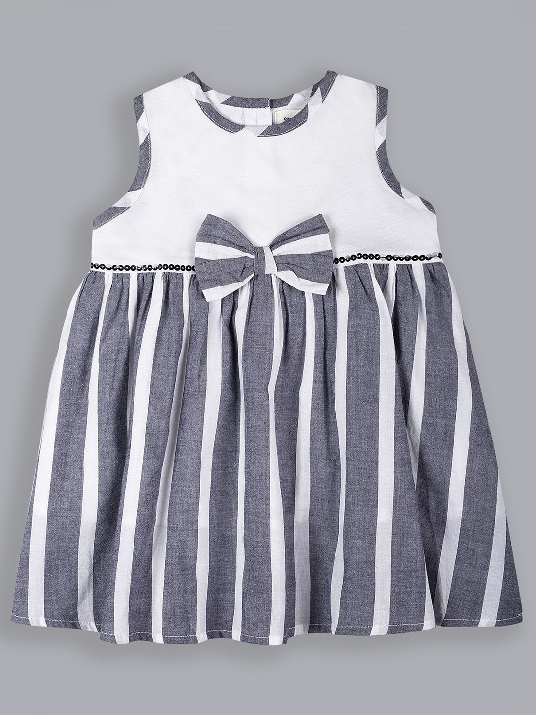 

ShopperTree Girl Striped Bow Sequined Cotton Fit & Flare Dress, Grey