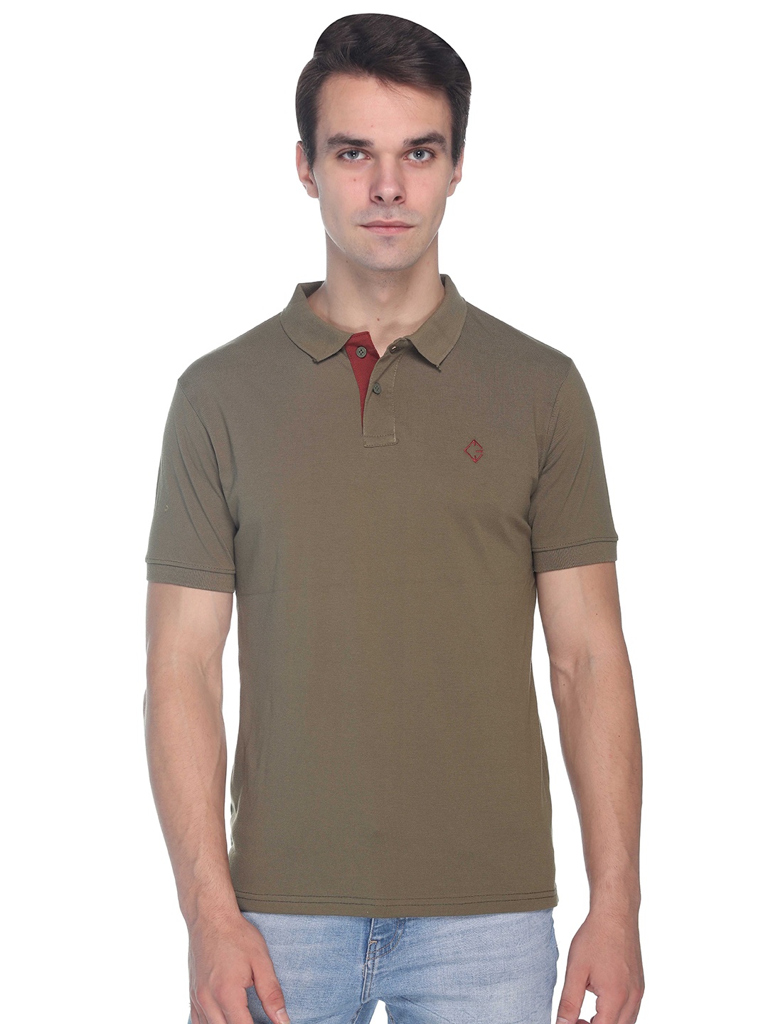 

Colors and Blends Polo Collar Cotton T-shirt, Olive