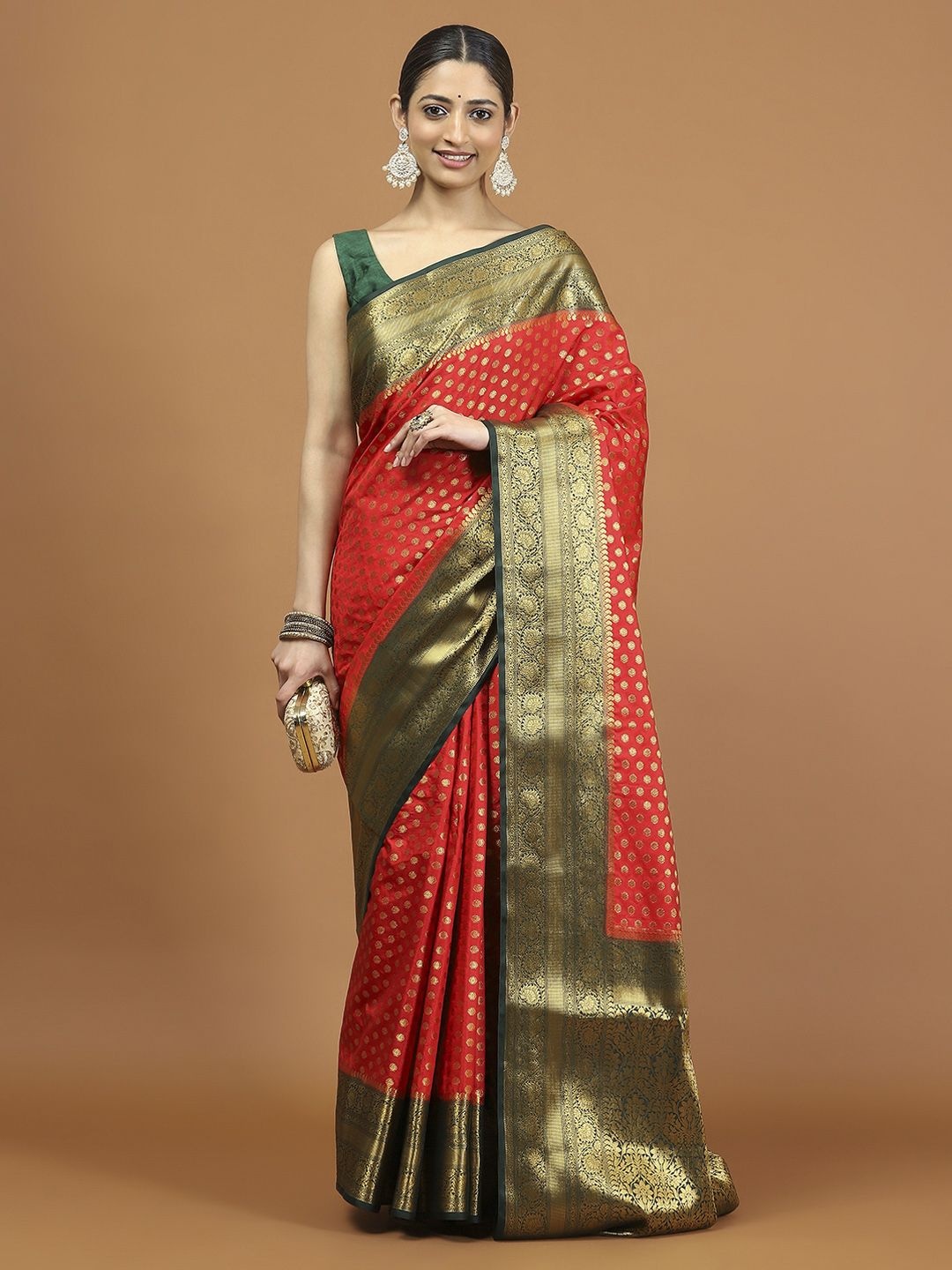 

Meena Bazaar Woven Design Zari Saree, Red