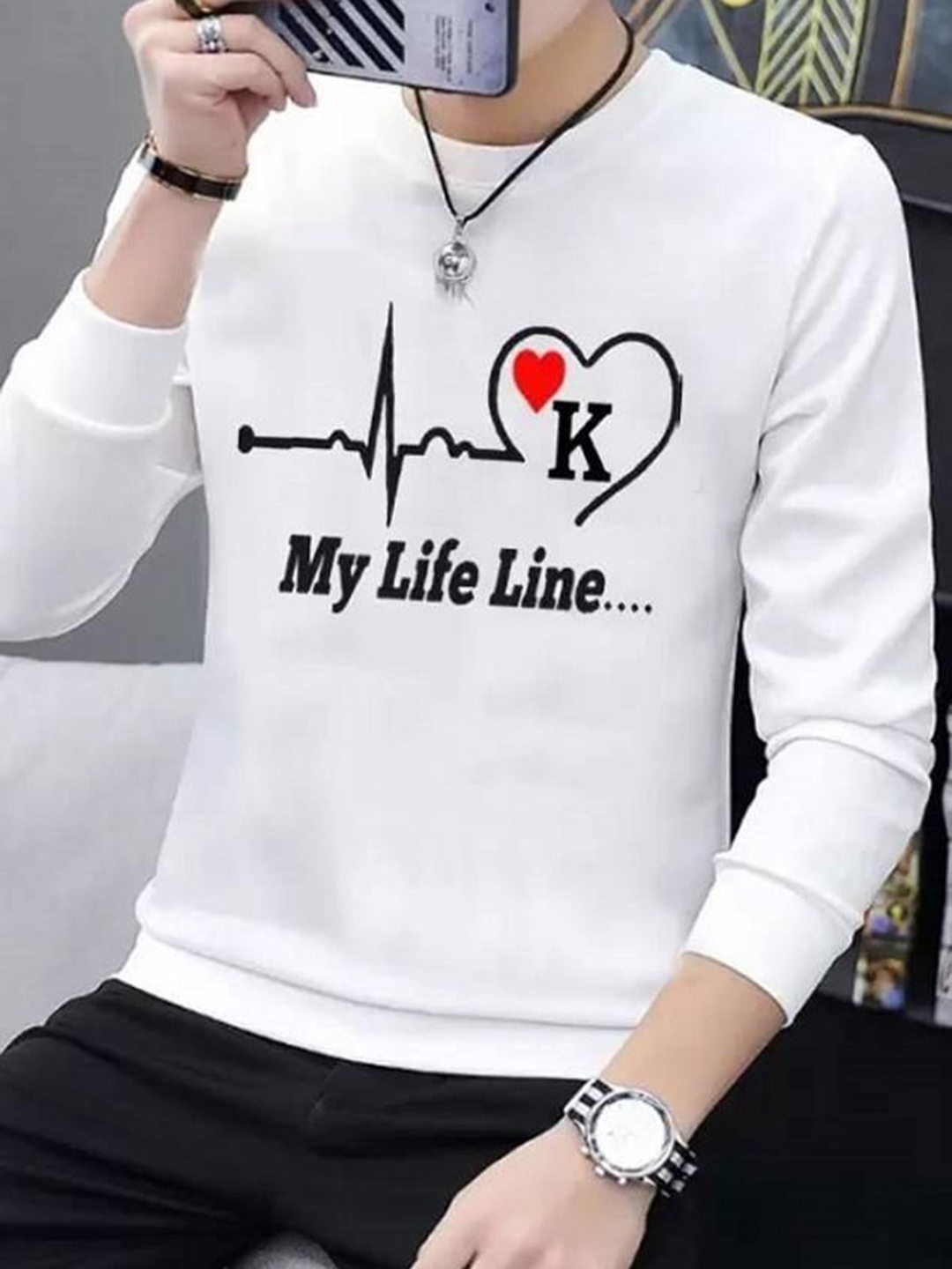 

Unicus Apparel Printed Round Neck Applique T-shirt, White