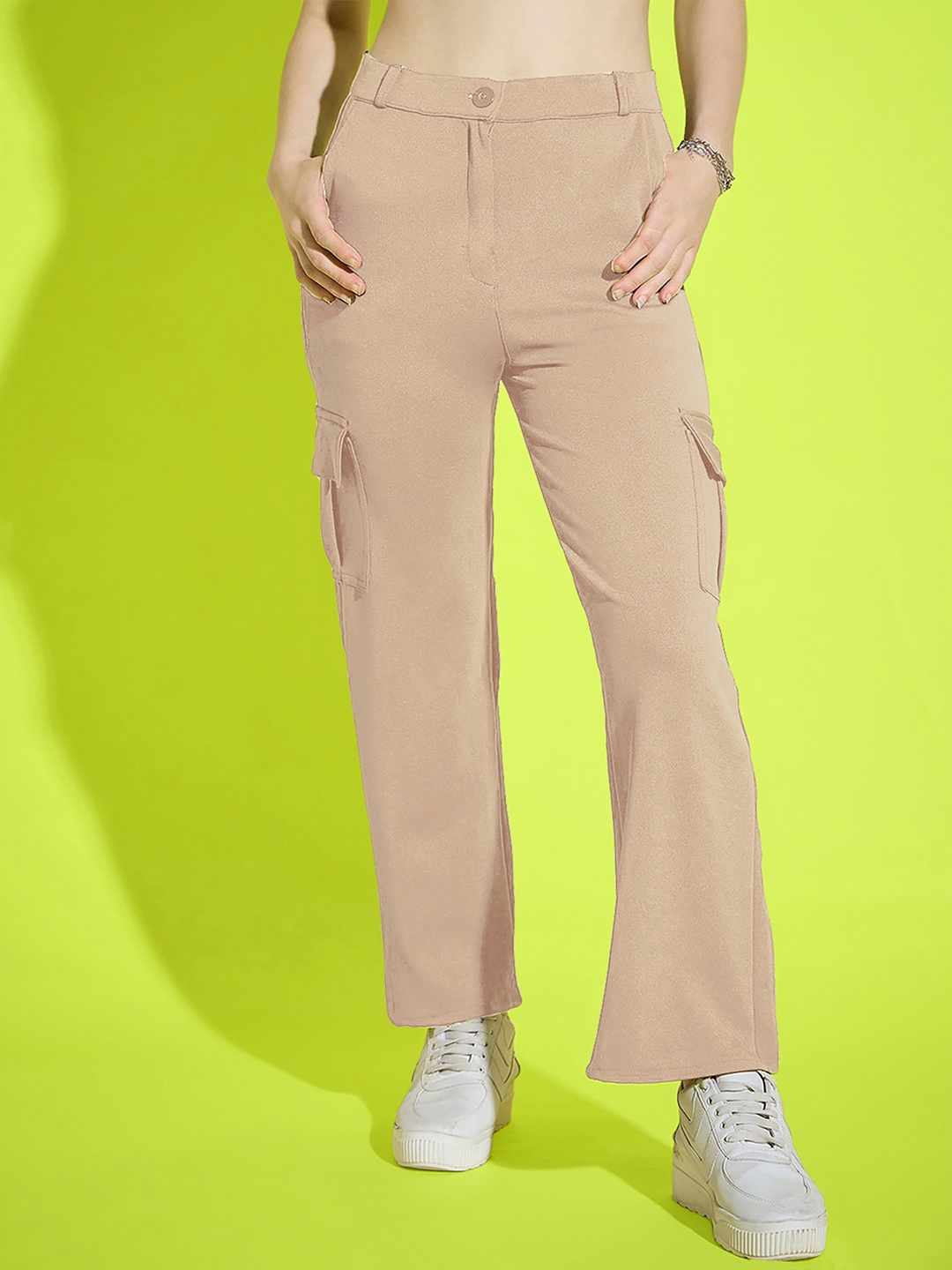

Dream Beauty Fashion Women Loose Fit High-Rise Cargos Trouser, Beige
