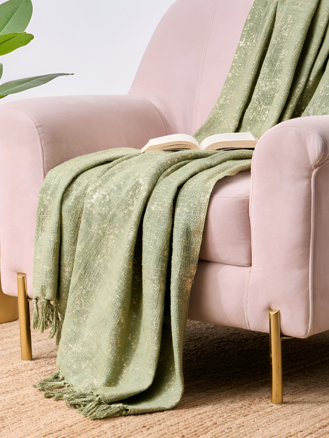 

Home Centre Green Foil Printed Pure Cotton Sofa Throw