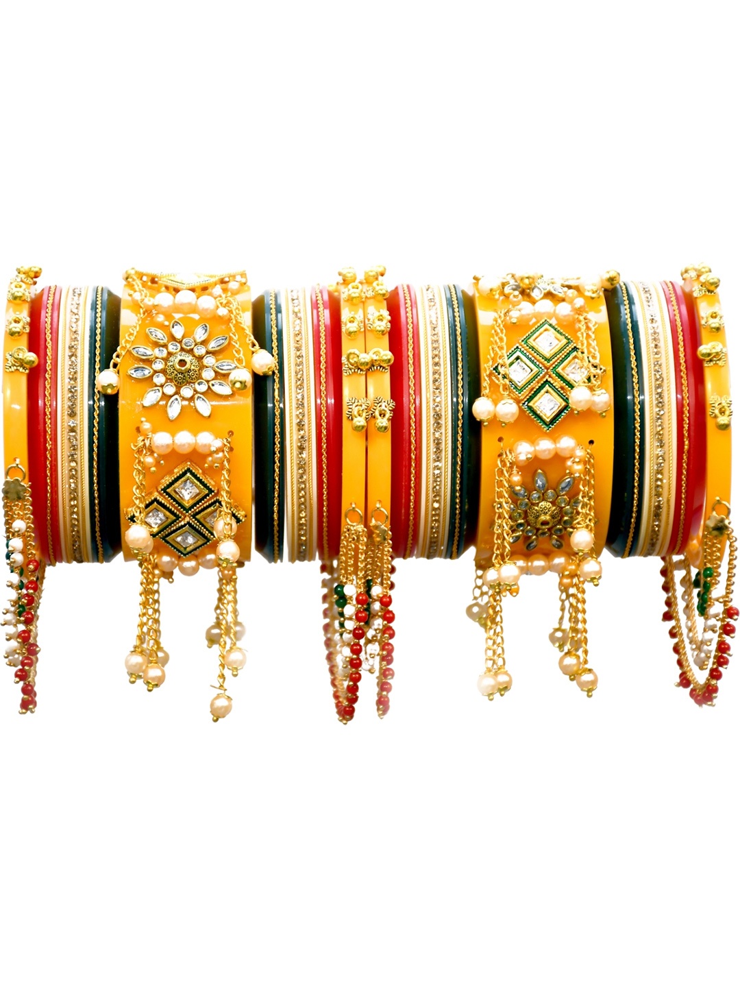 

Zindura Set Of 2 Gold-Plated Stone Studded & Beaded Chuda Bangles