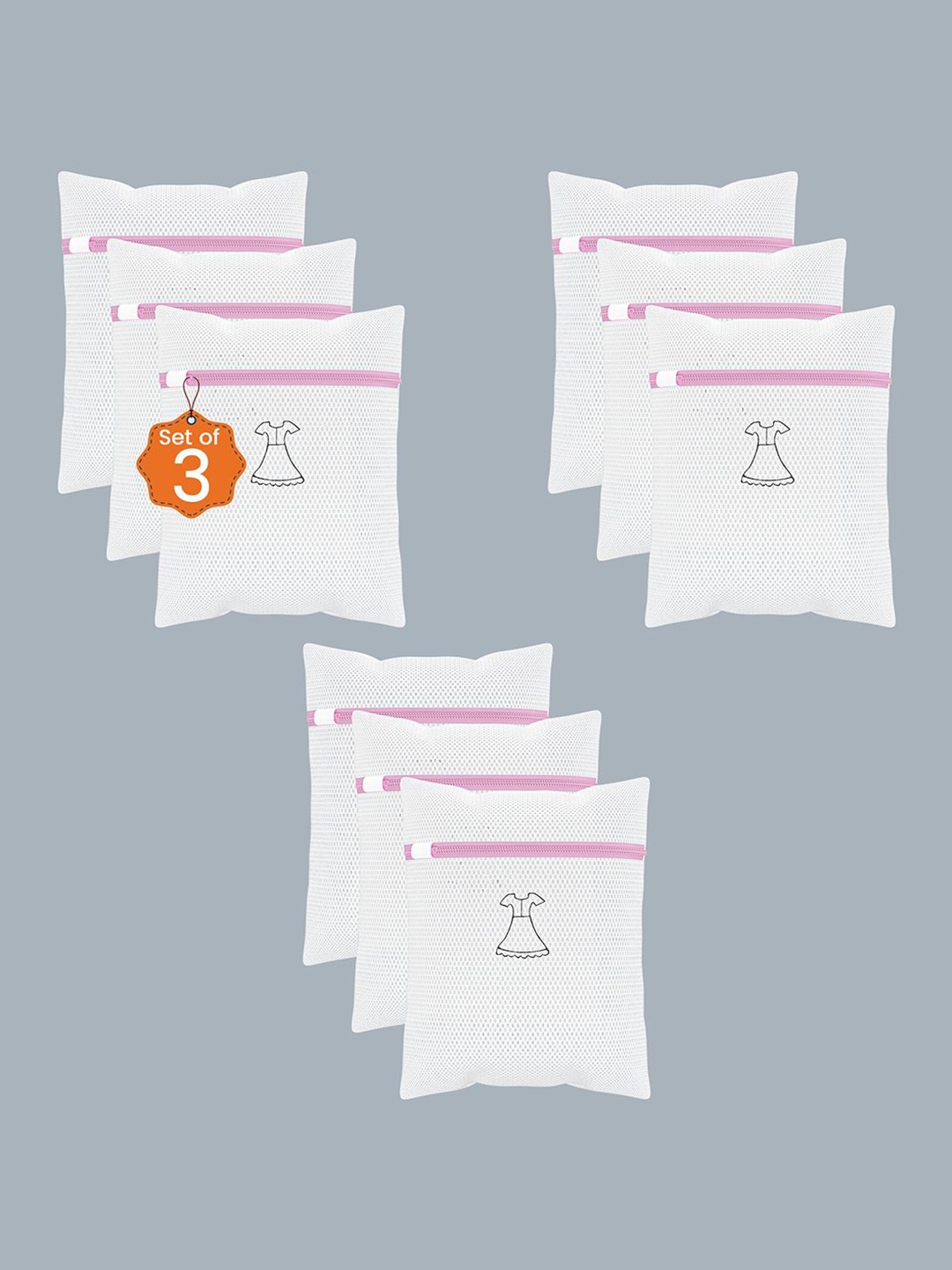 

Kuber Industries White & Pink 9 Pieces Reusable Rectangular Laundry Bags With Zipper