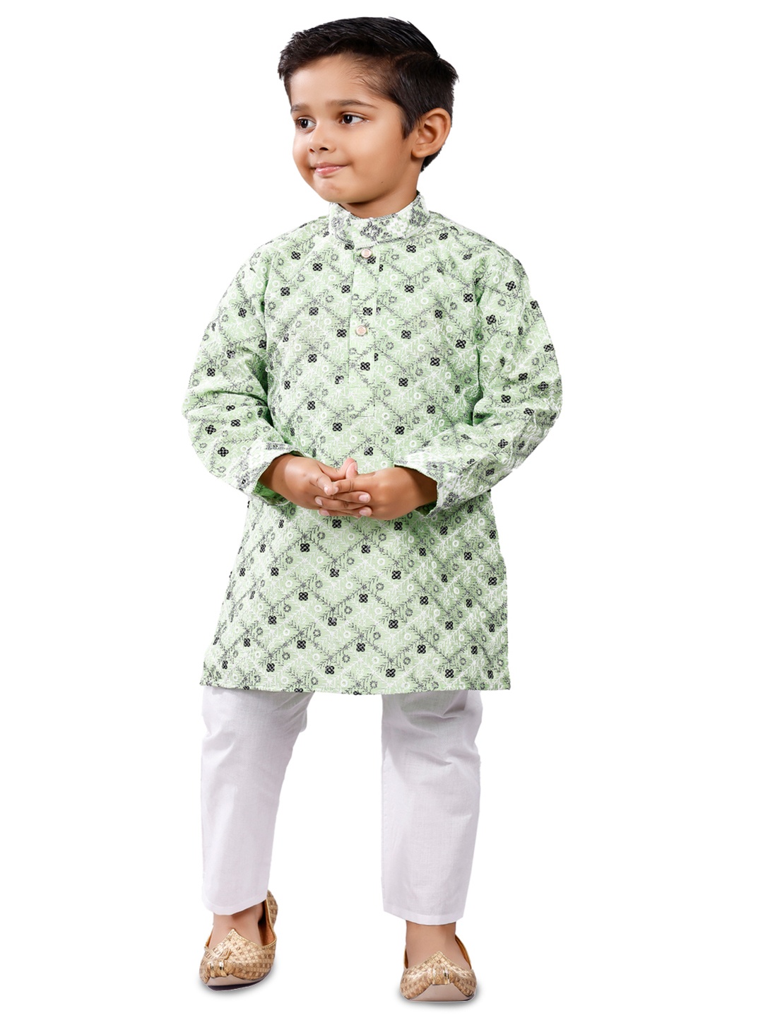 

BAESD Boys Printed Mandarin Collar Straight Kurta with Pyjamas, Green
