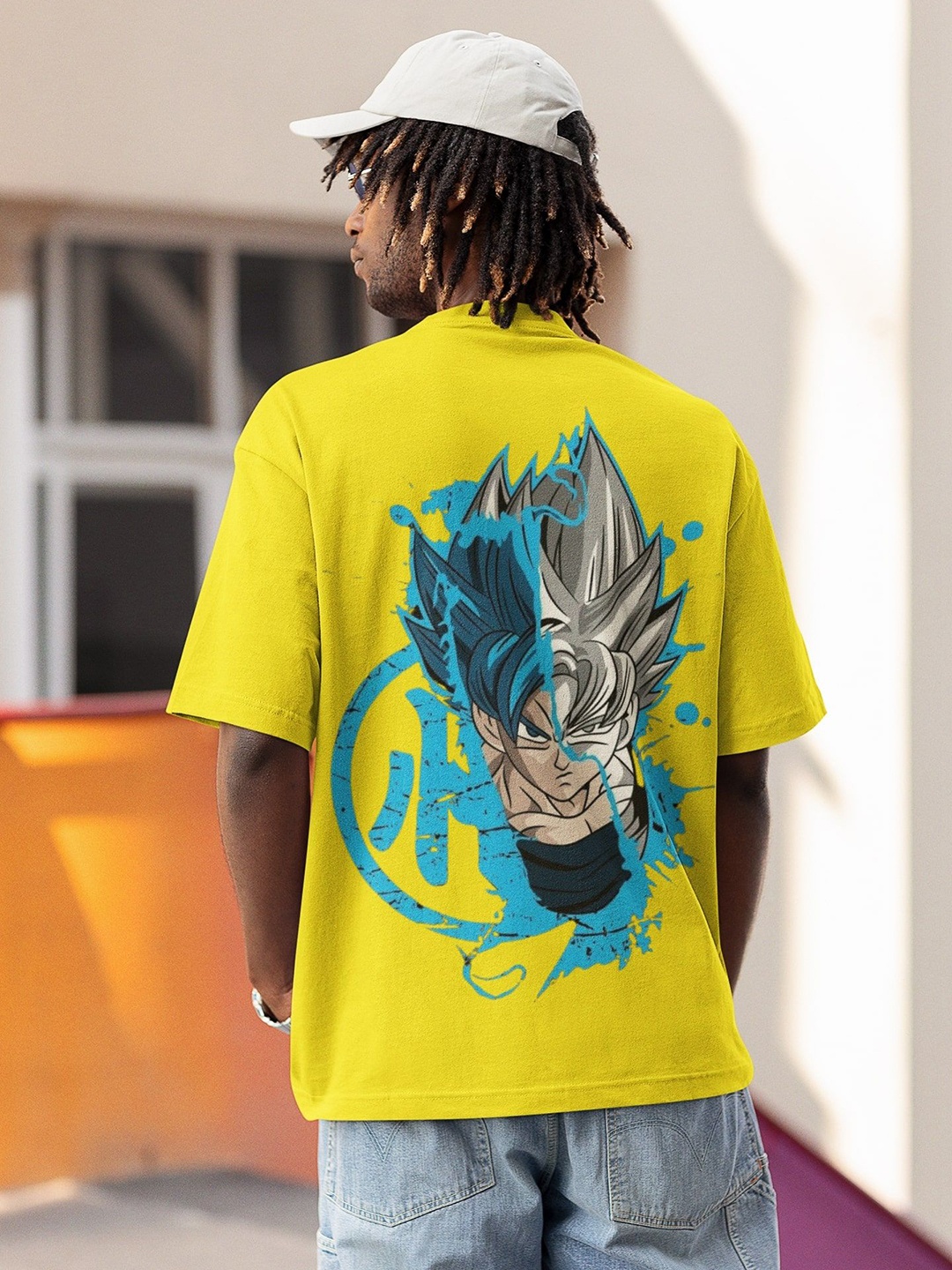 

Edyssa Men Dragon Ball Z Graphic Printed Round Neck Cotton Oversized T-shirt, Yellow