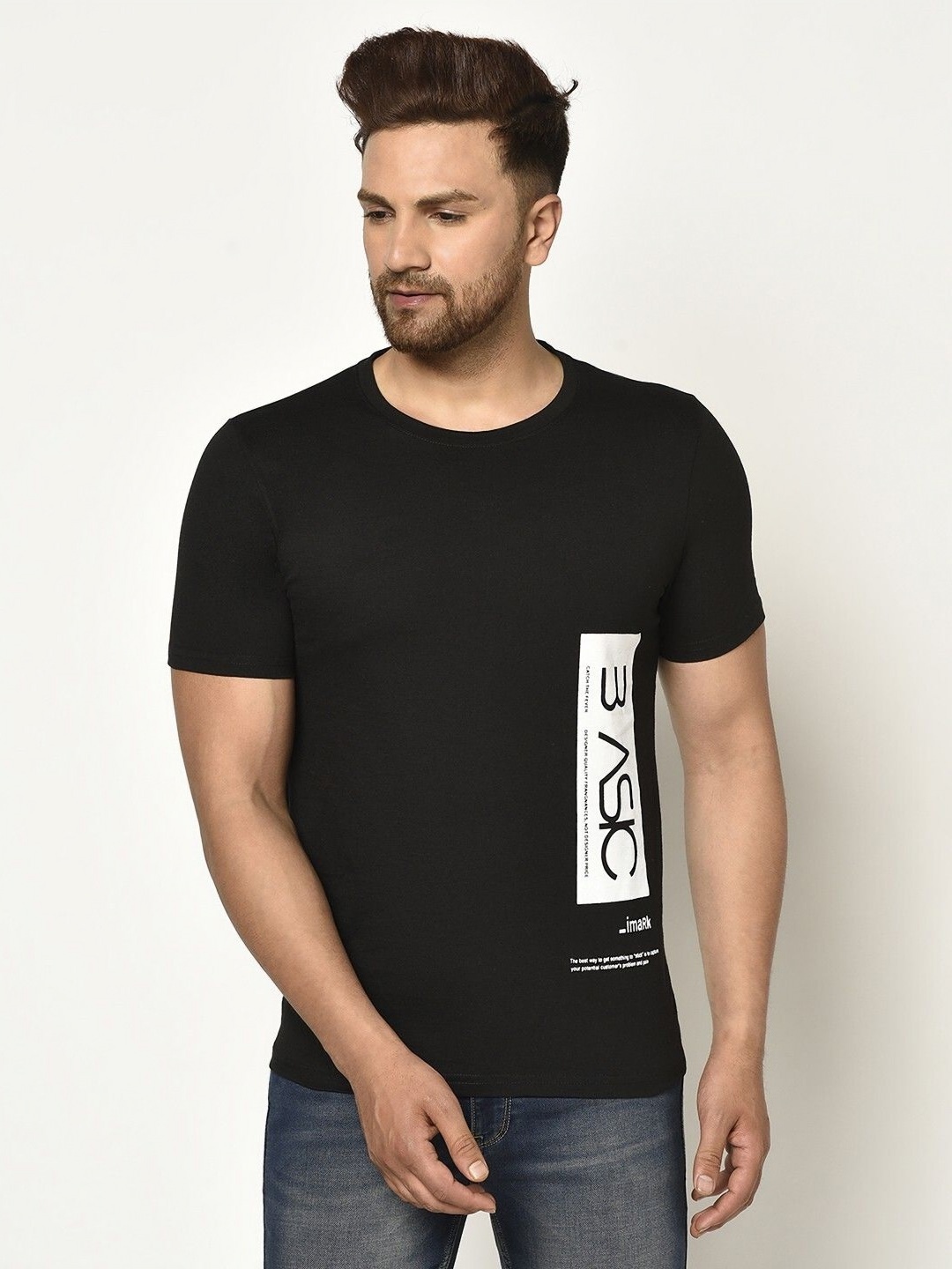 

Unicus Apparel Men Typography Printed Round Neck Cotton T-shirt, Black