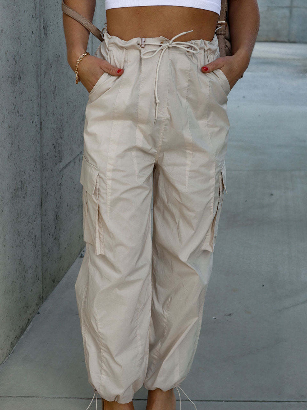 

StyleCast Women Regular Fit High-Rise Parachute Trousers, Beige