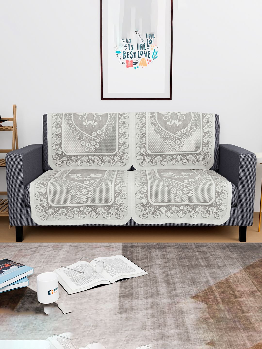 

Kuber Industries Cream-Coloured 4 Pieces Self Design Cotton 2 Seater Sofa Covers