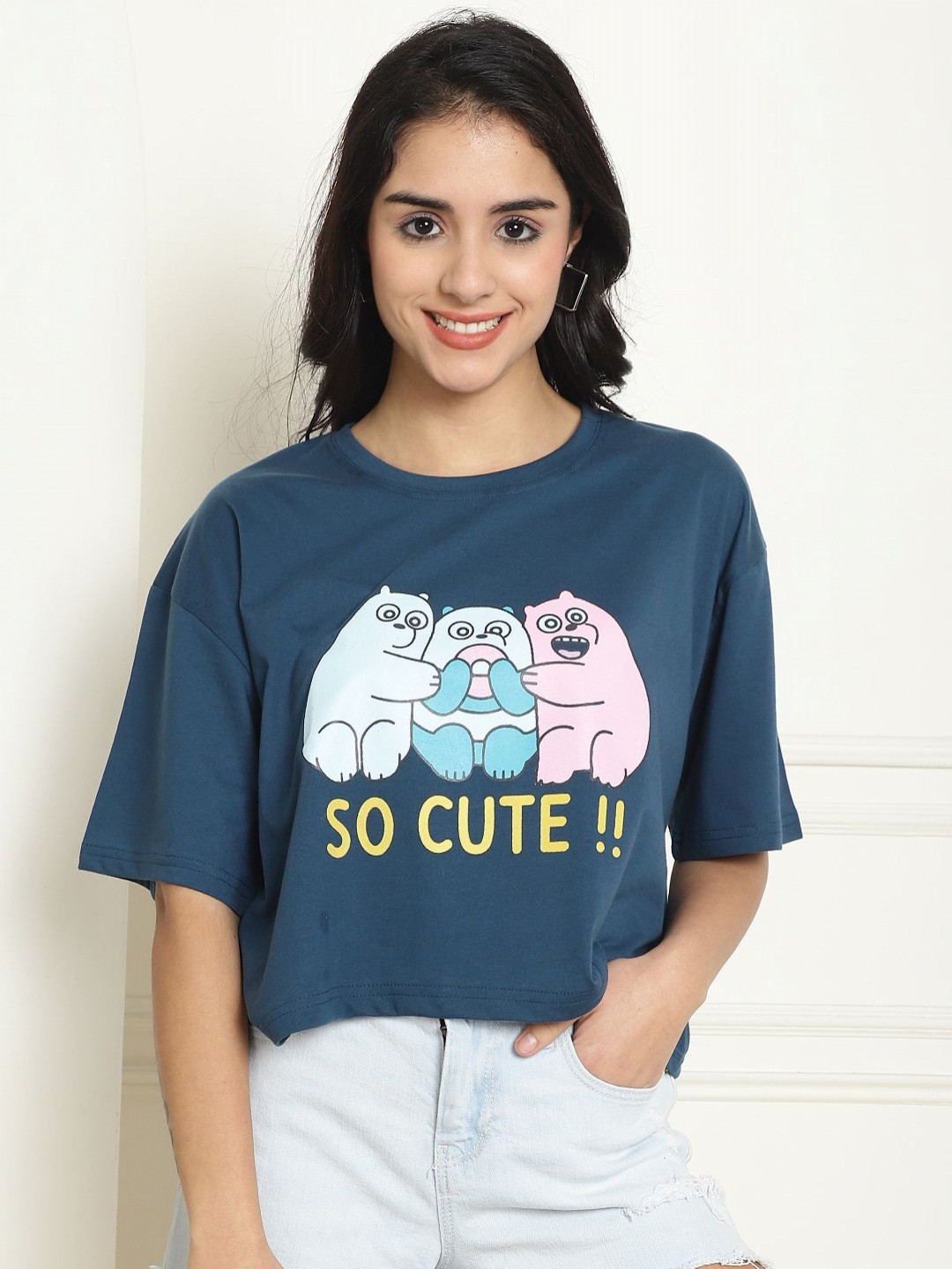 

Dreambe Women Graphic Printed Round Neck Cotton Relaxed Fit T-shirt, Teal