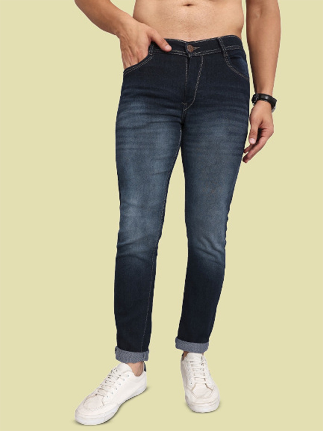 

Comfits Men Classic Regular Fit Mid Rise Clean Look Stretchable Jeans, Black