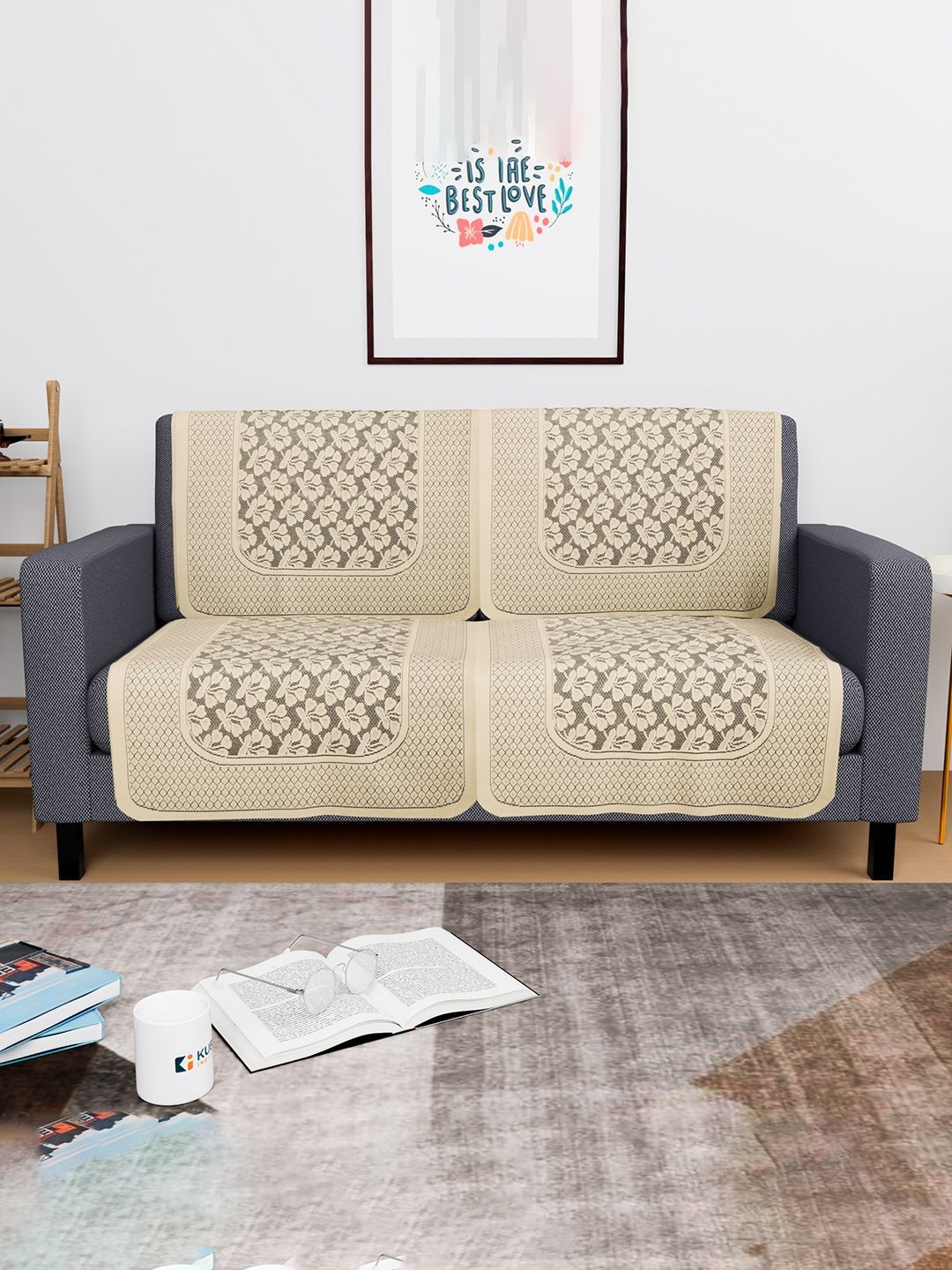 

Kuber Industries Cream-Coloured 4 Pieces Self Design Cotton 2 Seater Sofa Covers