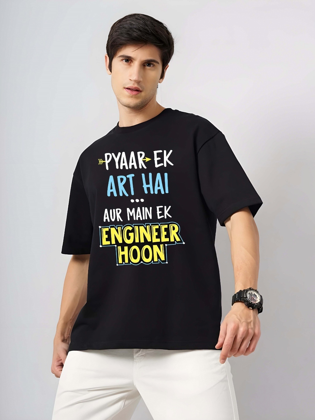 

THE BEETEL HOUSE Men Typography Printed Round Neck Cotton Relaxed Fit T-shirt, Black