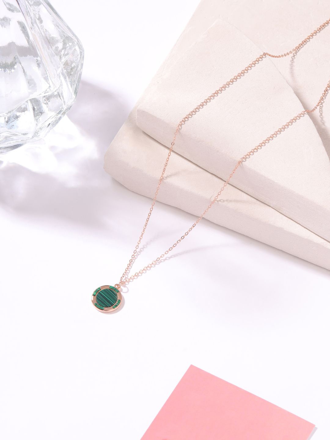 

Kicky And Perky Sterling Silver Rose Gold-Plated Stones Studded Pendants with Chains