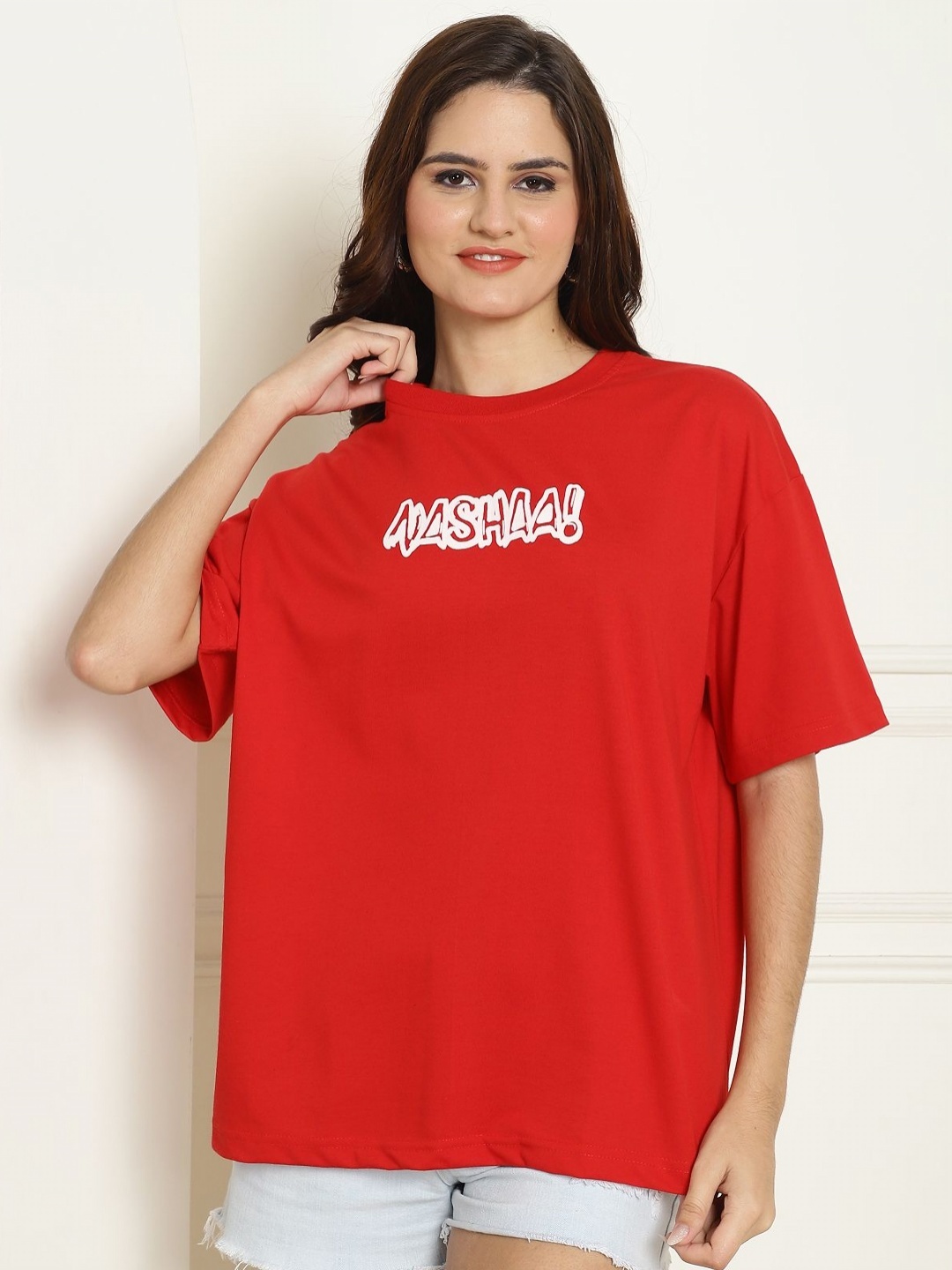 

Tromko Graphic Printed Round Neck Short Sleeves Cotton Oversized T-shirt, Red