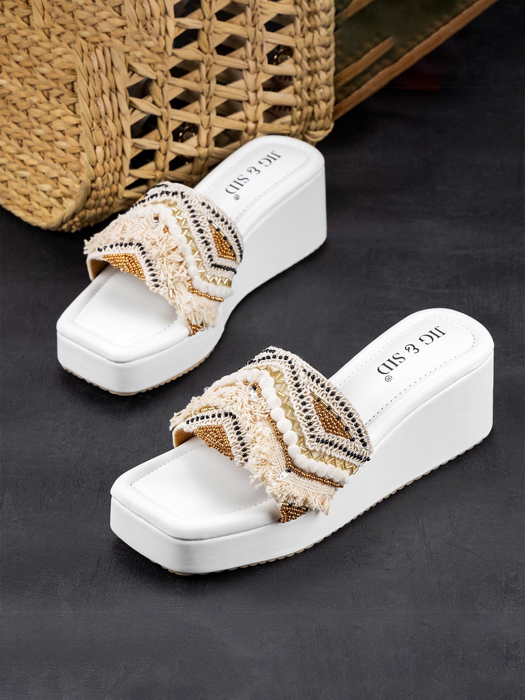 

JIG & SID Women Embellished Wedge Heels, White