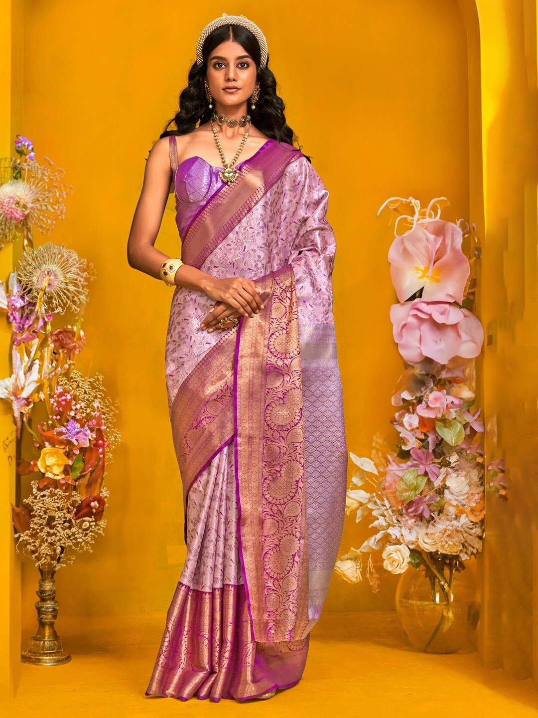 

MySilkLove Woven Design Zari Kanjeevaram Saree, Lavender