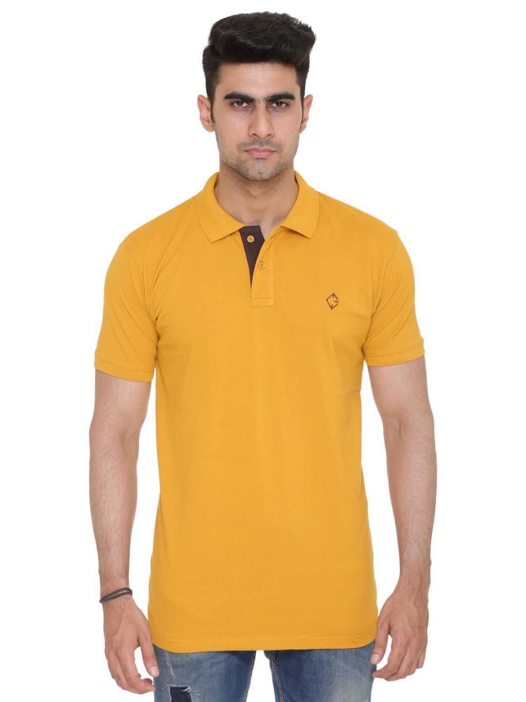 

Colors and Blends Polo Collar Cotton T-shirt, Mustard