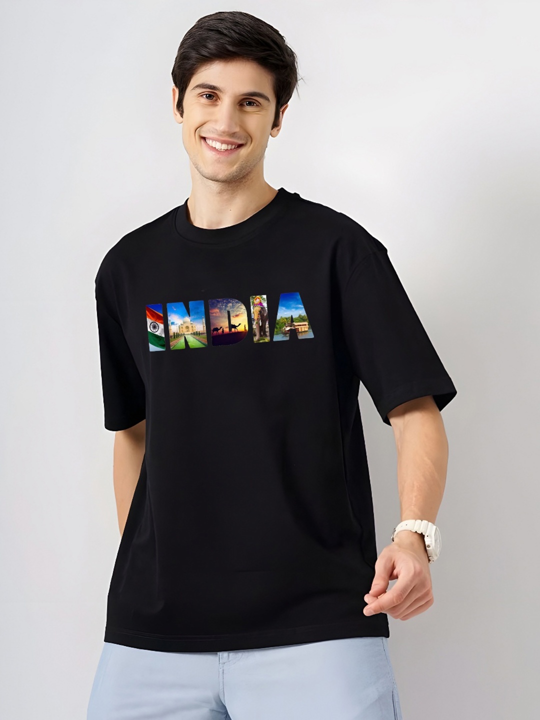 

THE BEETEL HOUSE Men Drop-Shoulder Sleeves T-shirt, Black