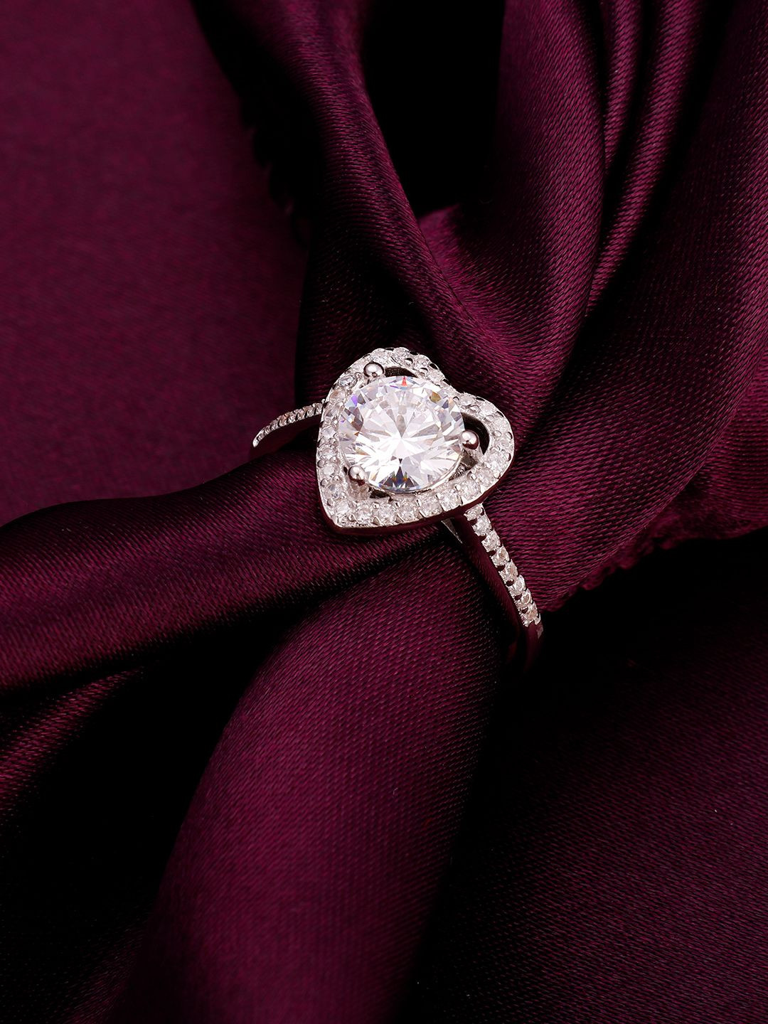 

GIVA 925 Sterling Silver Rhodium Plated Cubic Zirconia Studded Heart Desire Ring