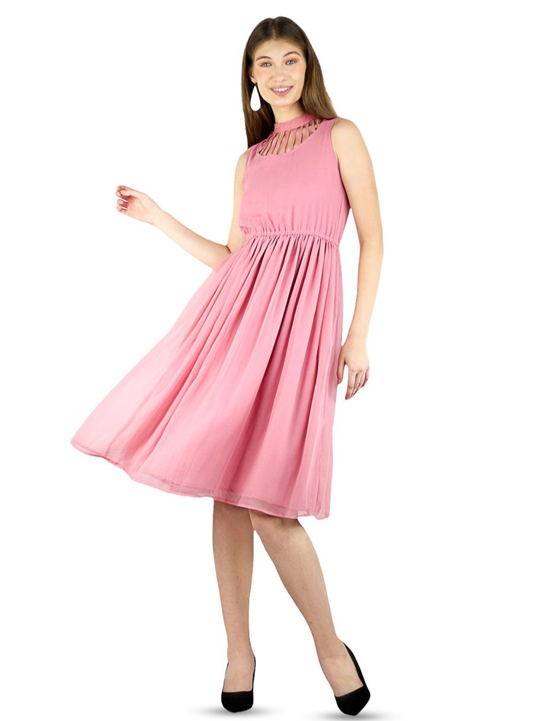 

ARTYSKA Women Georgette Fit & Flare Dress, Pink
