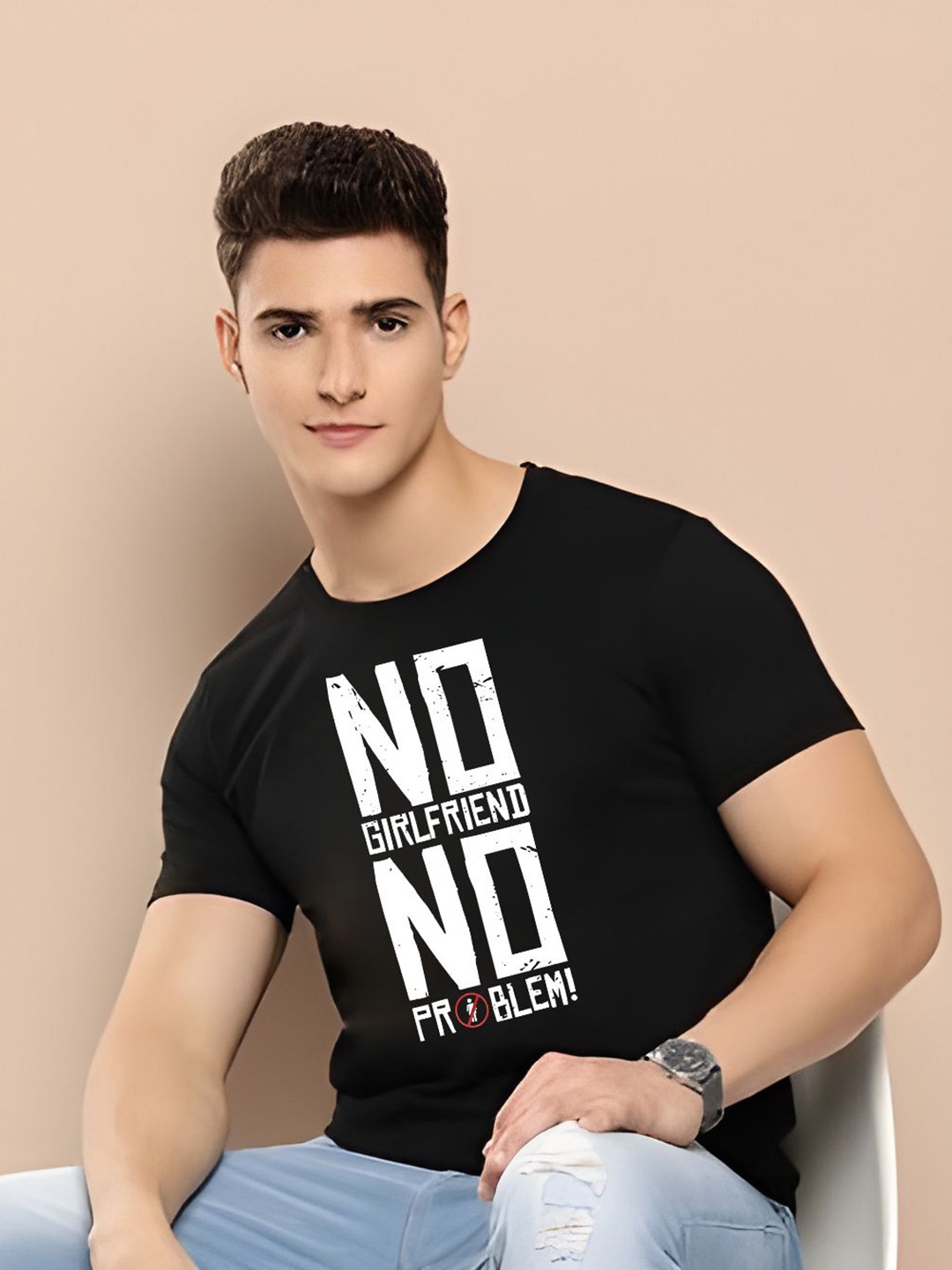 

THE BEETEL HOUSE Typography Printed Round Neck Pure Cotton T-shirt, Black