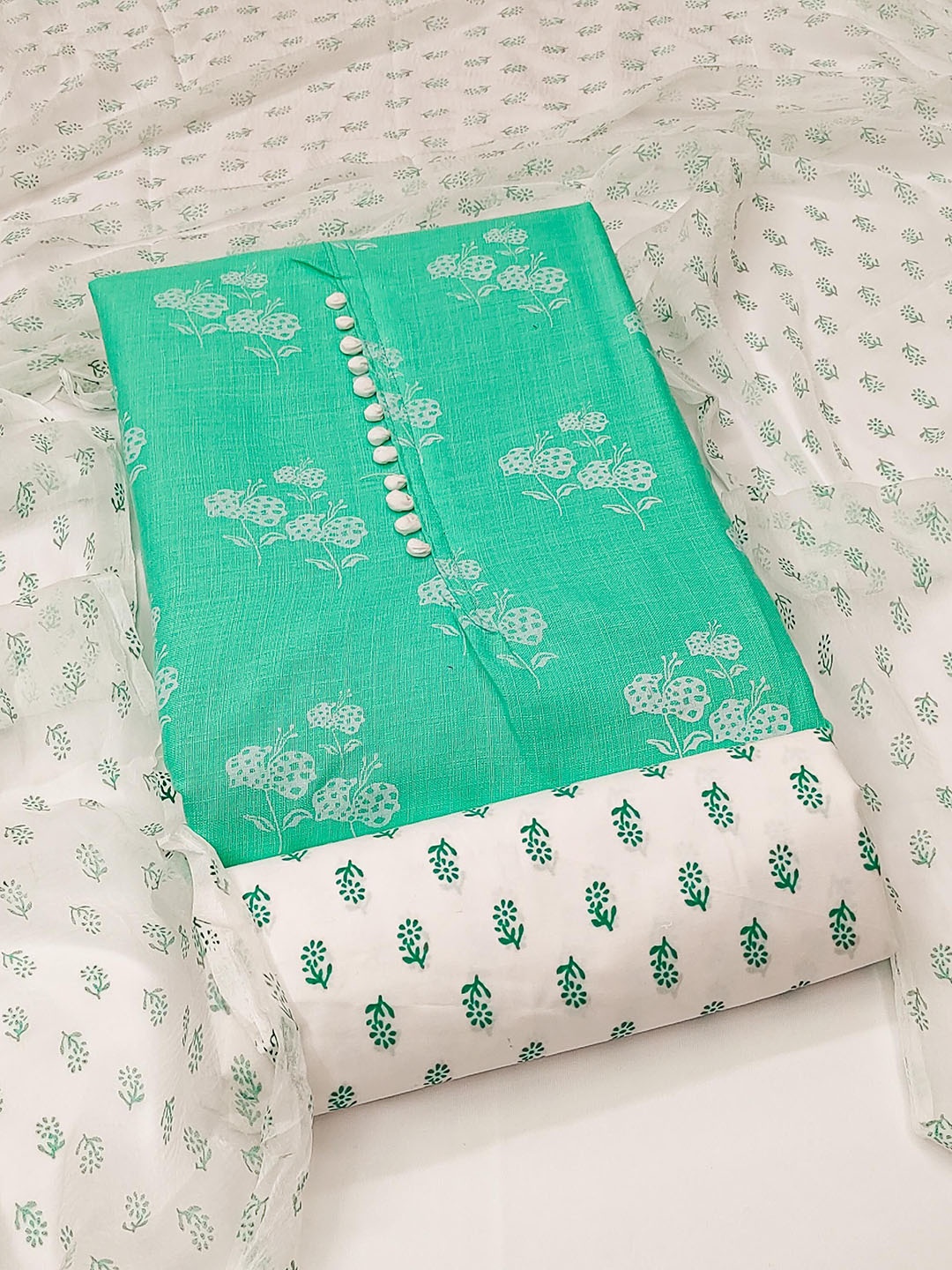 

SHADOW & SAINING Floral Printed Unstitched Dress Material, Green
