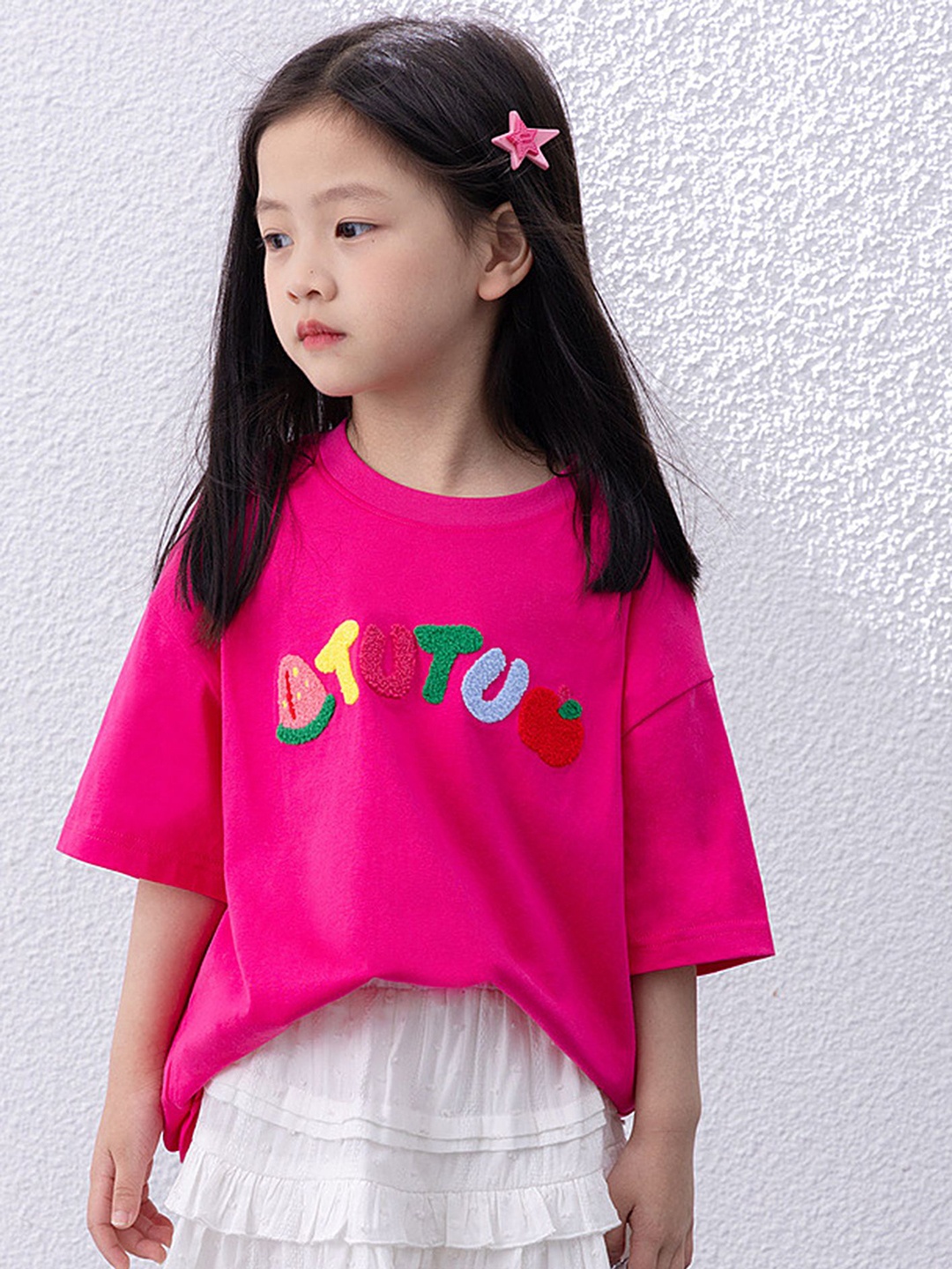 

LULU & SKY Girls Typography Printed Round Neck Cotton Oversized T-shirt, Pink