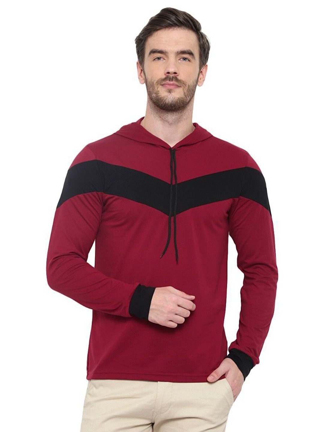 

Unicus Apparel Men Striped Round Neck Cotton T-shirt, Maroon